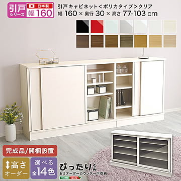 【引戸シリーズ】セミオーダー収納ぴったりくん キャビネット(ポリカタイプ クリア) 幅160cm×奥行30cm 引き戸 キャビネット 完成品 開梱設置 日本製 ぴったり ぴったりくん 