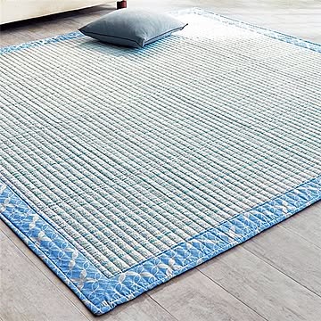 シボ加工 綿100%洗える ラグマット 約190cm×190cm 正方形 ブルー