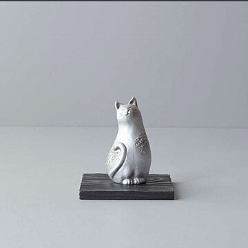 炭谷三郎商店 博鳳堂 猫のお香立て 鉄 銀 置物 プレゼント 猫好き 猫グッズ