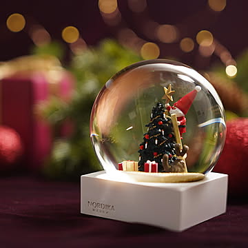 ノルディカニッセ スノードーム 飾りつけをするサンタとイヌ