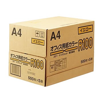 まとめ 日本紙通商 オフィス用紙カラーR100A4 イエロー 1箱2500枚:500枚×5冊 ×5セット