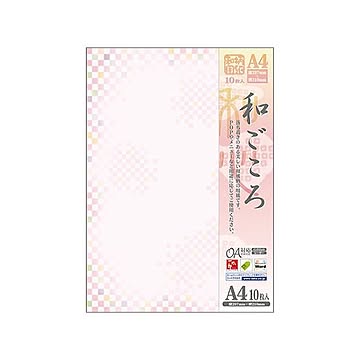 （まとめ） ササガワ 和柄用紙 和ごころ A4 桃色市松 【×10セット】