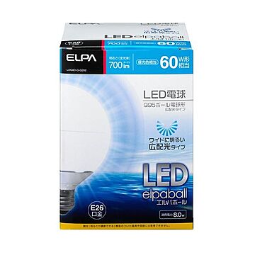 （まとめ） ELPA LED電球 G95ボール球形 60W形 E26 G95 昼光色 LDG8D-G-G202 【×2セット】