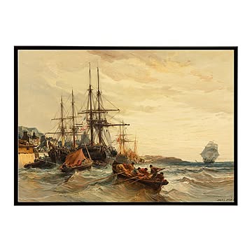 世界の古い絵画 レトロポスター デジタルリマスターMarine with boats in【bn-poster-3803】
