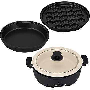 象印 グリルなべ あじまる 3枚タイプ コンパクト 土鍋風なべ たこ焼きプレート すき焼きなべ ブラック EP-FS30-BA
