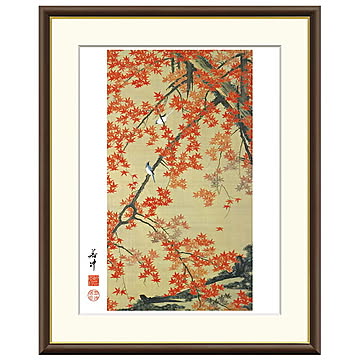 額絵 紅葉小禽図 伊藤若冲 52x42cm 三幸