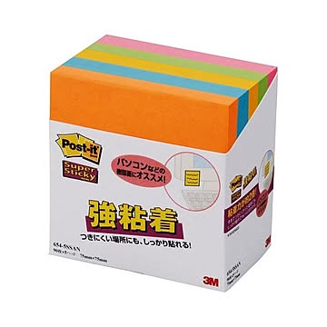 （まとめ） 3M ポストイット 強粘着ノート 75×75mm ネオンカラー5色 654-5SSAN 1パック（5冊） 【×4セット】