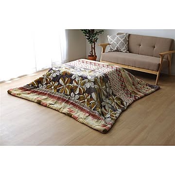 レトロ柄 撥水 こたつ布団 単品 【グレー 約190×240cm】 長方形 リーフ柄 洗える 抗菌防臭【代引不可】