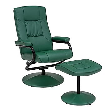 リクライニングチェア 合成皮革 グリーン 幅67cm オットマン付