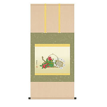 掛け軸 花籠図 狩野探幽 54.5x115cm 三幸