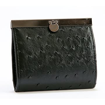 オーストリッチ調型押しがま口カードケース ブラック