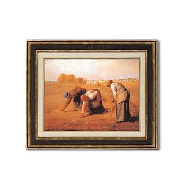 ダークブラウンアンティーク額 額装品世界の名画F6 ミレー「落穂拾い」