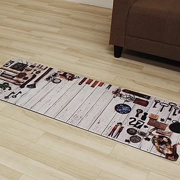 九装 キッチンマット 約45×120cm Y 撥水 汚れに強い 台所用 廊下 塩化ビニル 花柄 フルーツ 植物柄 ティンバー