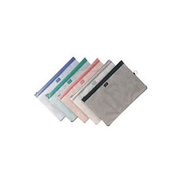 (業務用5セット) LIHITLAB メッシュケース/薄型ポーチ 【B4】 ジッパータイプ マチなし F-247 ローズピンク