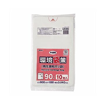 （まとめ） ジャパックス 環境袋策 再生原料ポリ袋 半透明 90L LR-94 1パック（10枚） 【×15セット】