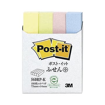 （まとめ） 住友スリーエム ポストイット(R) 再生紙 4個入り 横14×縦75mm 560RP-K 混色 4個入 【×10セット】