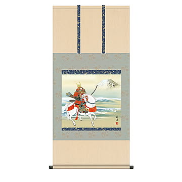 掛け軸 馬上武者 田中広遠 54.5x115cm 三幸