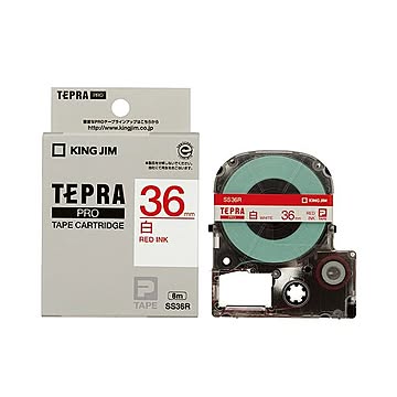 （まとめ） キングジム テプラ PRO テープカートリッジ 36mm 白／赤文字 SS36R 1個 【×2セット】