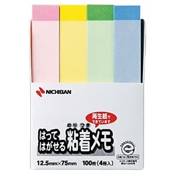 （まとめ） ニチバン ポイントメモ 再生紙 12.5×75mm パステルライン4色 F-3KP 1パック（4冊） 【×20セット】