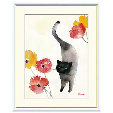 額絵 カーネーションと黒猫 榎本早織 52x42cm 三幸