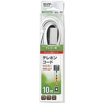 （まとめ） ELPA 6極4芯・2芯兼用テレホン延長コード 10m TEW-E100 【×5セット】