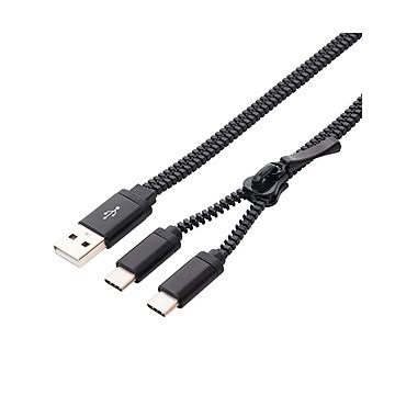 （まとめ）ミヨシ ファスナー式充電ケーブル USB Type-C 2端子 50cm ブラック SFJ-CC05／BK【×3セット】