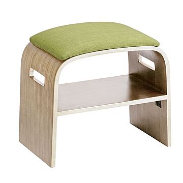 コンパクト玄関椅子 木製×ファブリック スツール グリーン 幅47cm 取っ手付き 座面下収納 完成品