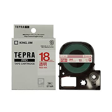 （まとめ） キングジム テプラ PRO テープカートリッジ 18mm 透明／赤文字 ST18R 1個 【×4セット】