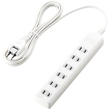 エレコム 雷ガードタップ/スイッチ無/6個口/2.5m/ホワイト T-K1A-2625WH