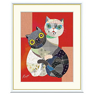 額絵 黒猫と白猫 池田麻耶 61x49.5cm 三幸