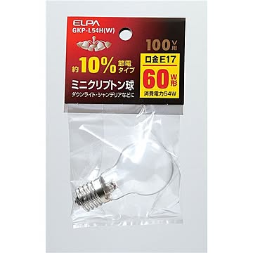 （まとめ） ELPA ミニクリプトン球 電球 60W形 E17 ホワイト GKP-L54H（W） 【×20セット】