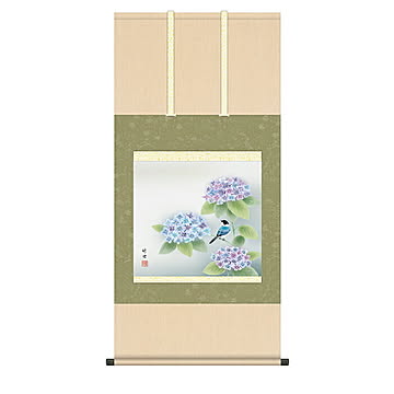 掛け軸 紫陽花 田村竹世 54.5x115cm 三幸