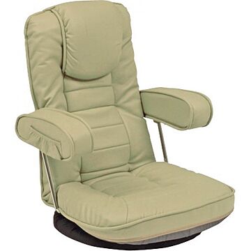 リクライニング座椅子 ライトグレー 約幅60cm 肘付き 背部14段調節 跳ね上げ式 頭部枕付 スチールパイプ