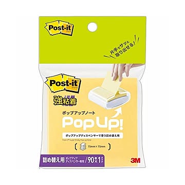 （まとめ） 3M ポスト・イット強粘着ポップアップノート 詰替用 75×75mm ビビットイエロー 654SSPOP-VYN 1冊 【×30セット】
