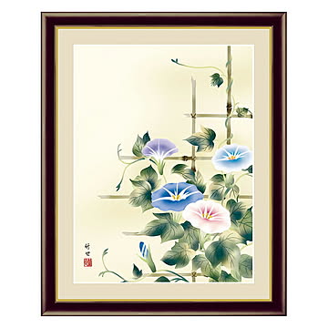 アート 額絵 朝顔 田村 竹世 本紙サイズ F4(約31x23cm) 額サイズ 42x34cm 三幸