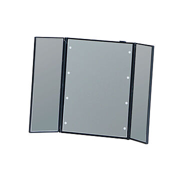 LEDライト付き 卓上 コンパクト三面鏡 １個 ホワイト ブラック スタンドミラー 角度調節 折りたたみ鏡