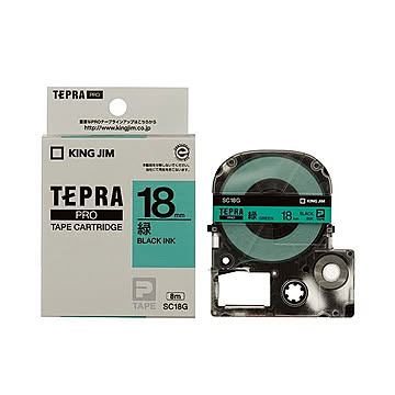 (まとめ) キングジム テプラ PRO テープカートリッジ パステル 18mm 緑／黒文字 SC18G 1個 【×10セット】