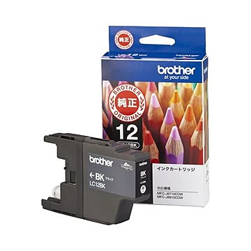 （まとめ） ブラザー BROTHER インクカートリッジ 黒 LC12BK 1個 【×3セット】