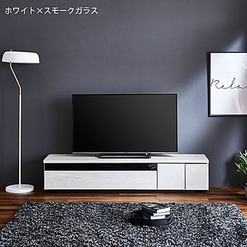 日本製 ローボード Lクラス 幅178cm 本体ホワイト×スモークガラス 完成品