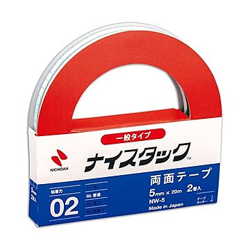 (まとめ) ニチバン ナイスタック 再生紙両面テープ大巻 5mm×20m NW-5 1セット（20巻：2巻×10パック）  【×5セット】