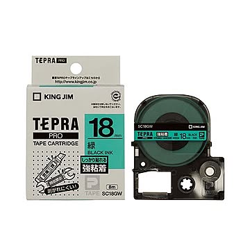 （まとめ） キングジム テプラ PRO テープカートリッジ 強粘着 18mm 緑／黒文字 SC18GW 1個 【×4セット】