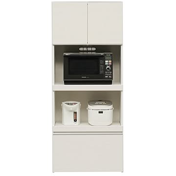 ハイ レンジボード 幅75cm ホワイト 木目調 2口 コンセント スライドテーブル付き 完成品