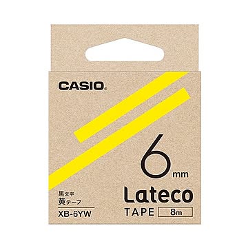 （まとめ）カシオ ラテコ 詰替用テープ6mm×8m 黄/黒文字 XB-6YW 1個【×10セット】