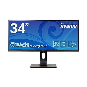 iiyama 34型ワイド液晶ディスプレイ ProLite XUB3493WQSU（IPS方式パネル/UWQHD/HDMI x2/DP/昇降） マーベルブラック XUB3493WQSU-B1