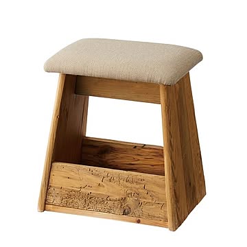 2脚セット スツール オットマン ベージュ パイン古材＋ファブリック 幅40×奥行30×高さ45cm 完成品