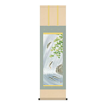 掛け軸 楓に鮎 長江桂舟 44.5x164cm 三幸
