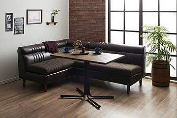 ダイニング家具 3点セット Towne テーブル+2Pソファ ダークブラウン ヴィンテージオーク