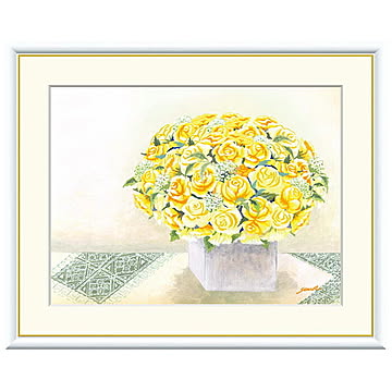 額絵 きらめくイエローローズ 洋美 61x49.5cm 三幸