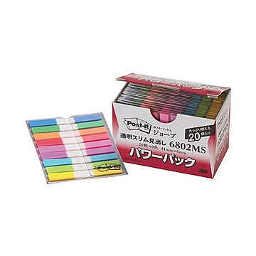 (まとめ）3M ポスト・イット ジョーブパワーパック 透明スリム見出し 44×6mm 9色×20パック 6802MS 1箱【×3セット】