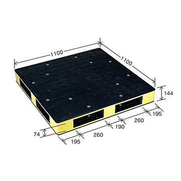 岐阜プラスチック工業 カラープラスチックパレット HB-R4・1111SC ブラック／イエロー 両面使用 1100×1100mm【代引不可】